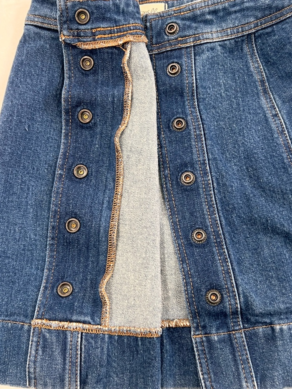 Madewell Denim Mini Skirt Button Front A Line Blue Size 00 Stretch Cotton Casual - Picture 3 of 9